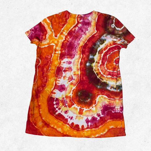 Ice Dyed T-shirt Dress - Tie Dye Hippie Boho - Red Fire Geode (Women's 3XLarge) - Picture 2 of 11